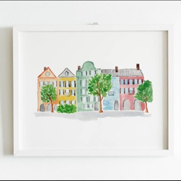 Charleston Rainbow Row Watercolor Print - Picture 2 of 3